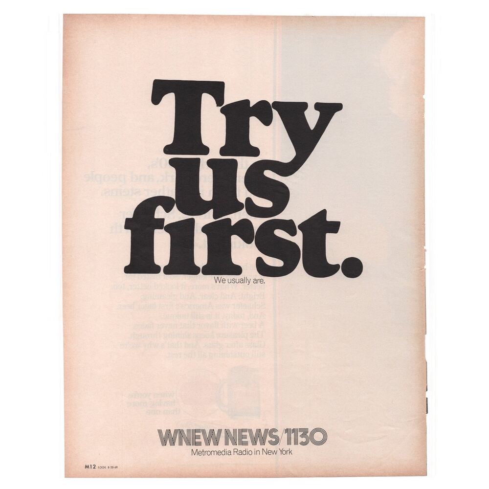 WNEWS News Radio 1130 Magazine Advertisement 1969 Vintage New York Broadcasting